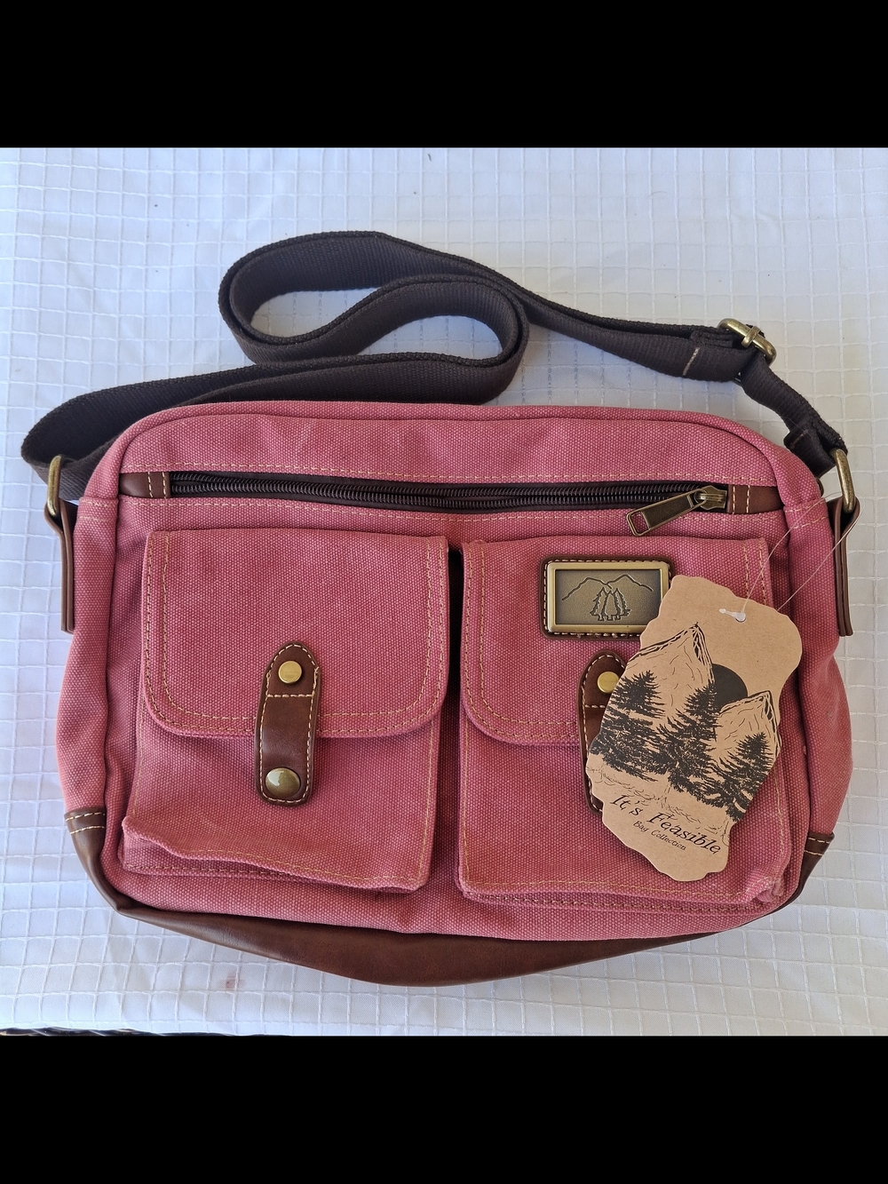 Prairie Schooner Padded Crossbody Bag Burgundy Canvas Travel Hiking Purse 12"×9"